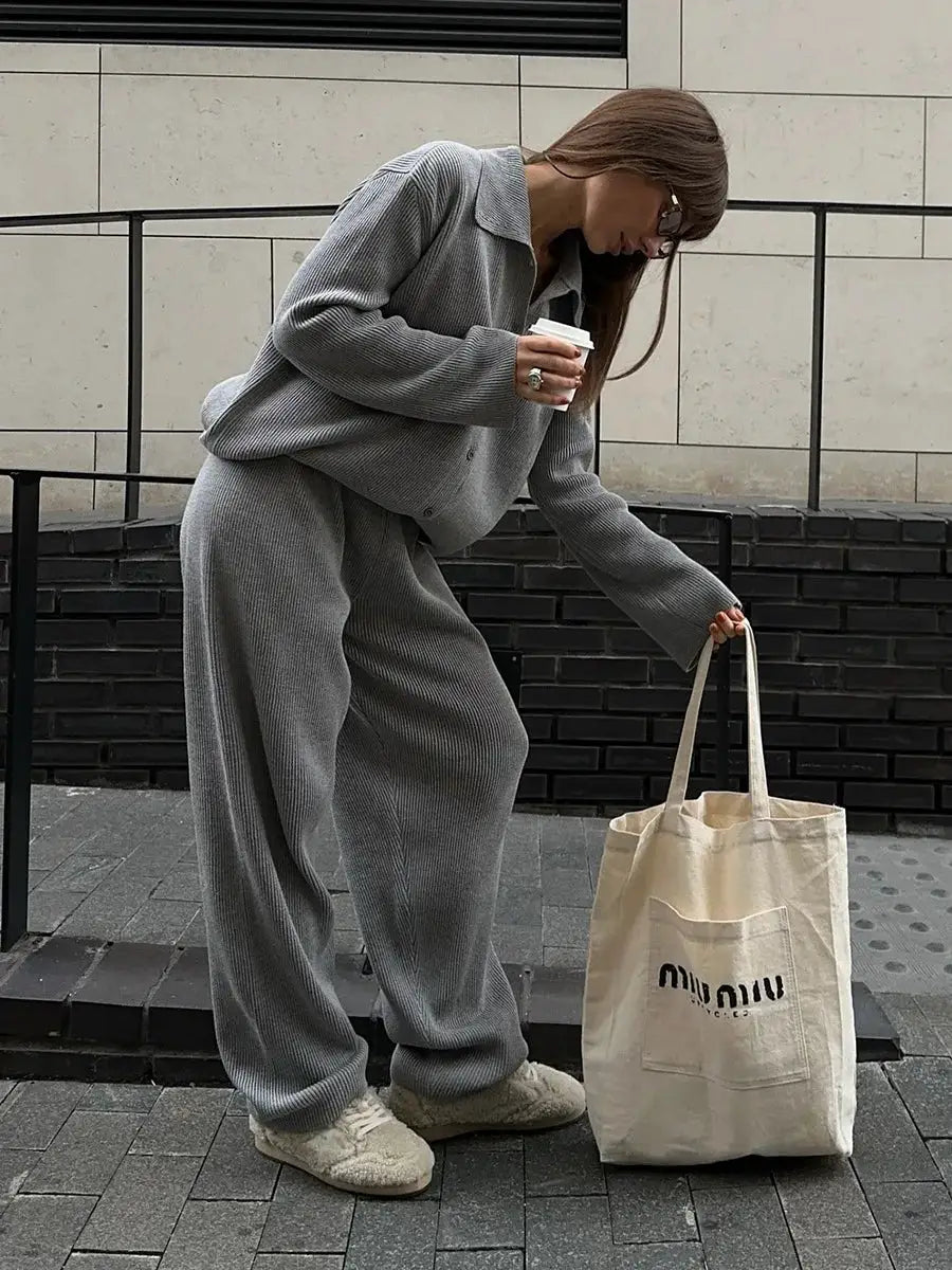 Bornladies Autumn Winter Knit Cardigan Pants Set Two Piece Outfit