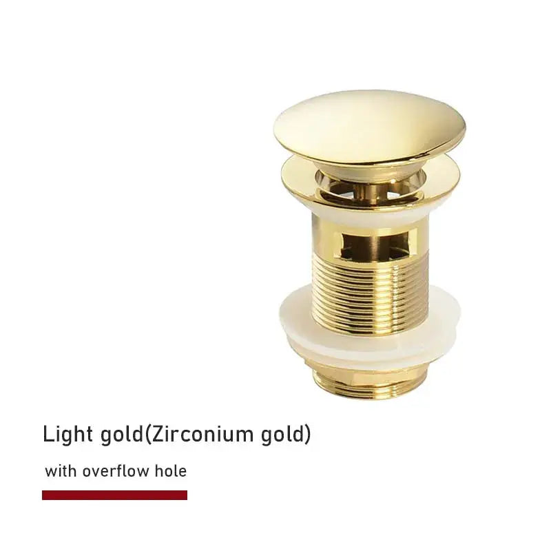 Bathroom sink push-down pop-up stopper drain in light gold (zirconium gold) with overflow hole