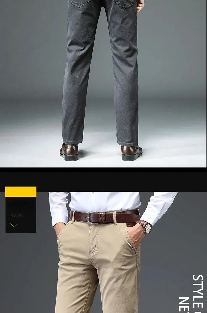 Simples Market men's straight pants in gray and beige, 97% cotton stretch fabric, business casual trousers