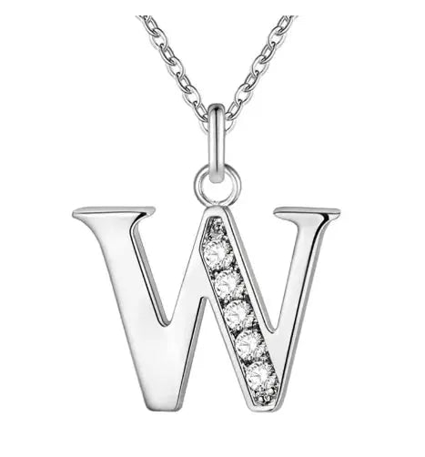 Sterling silver W pendant necklace with zircon stones