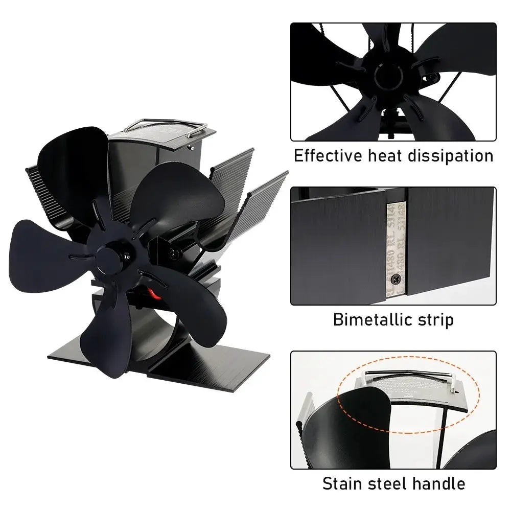 Mini Stove Fan Heat Powered Fireplace Fan 5 Blade Quiet Eco Friendly Wood Burner Home Winter Heat Distribution