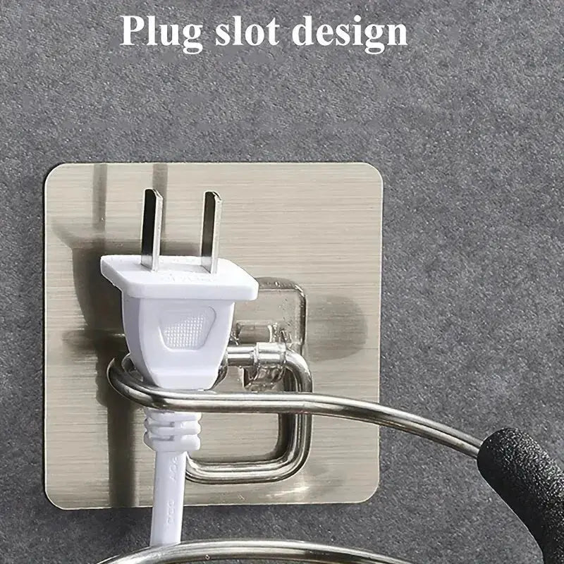 Bathroom Hair Dryer Holder Wall Mounted Stainless Steel Organizer Adhesive Wall Mount For Salon Tools
