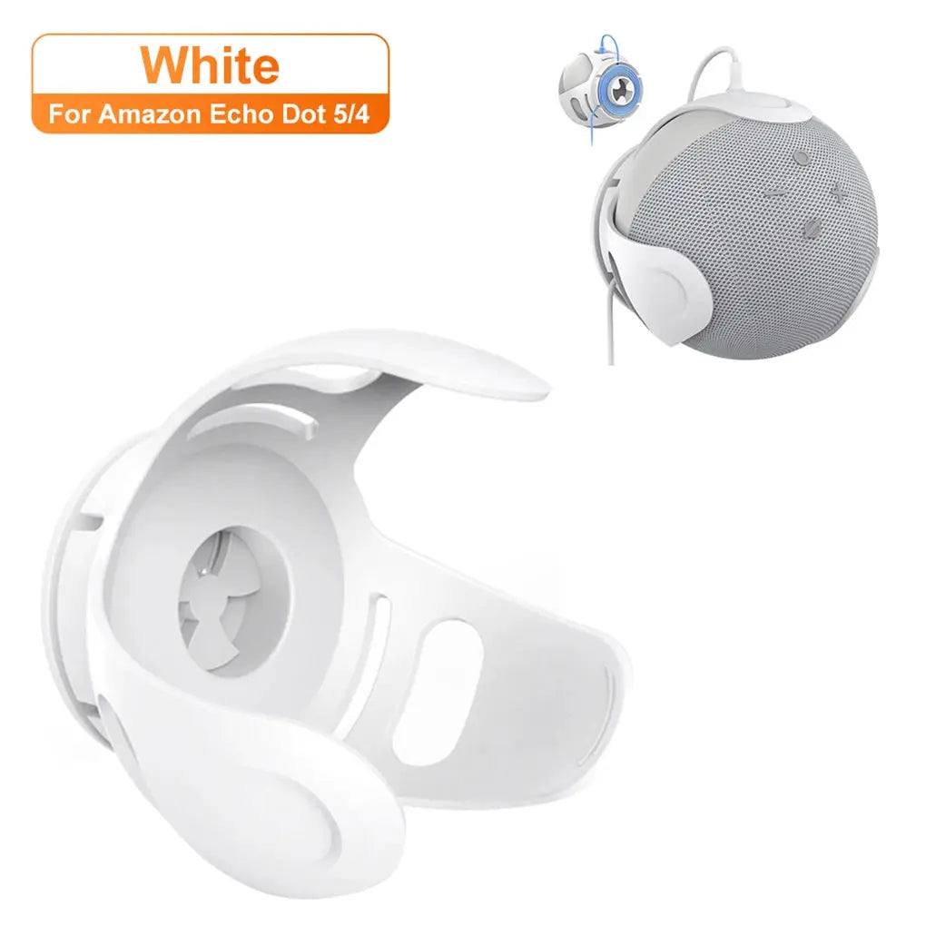 White Echo Dot wall mount bracket with cord management for 3rd–5th generation Echo Dot
