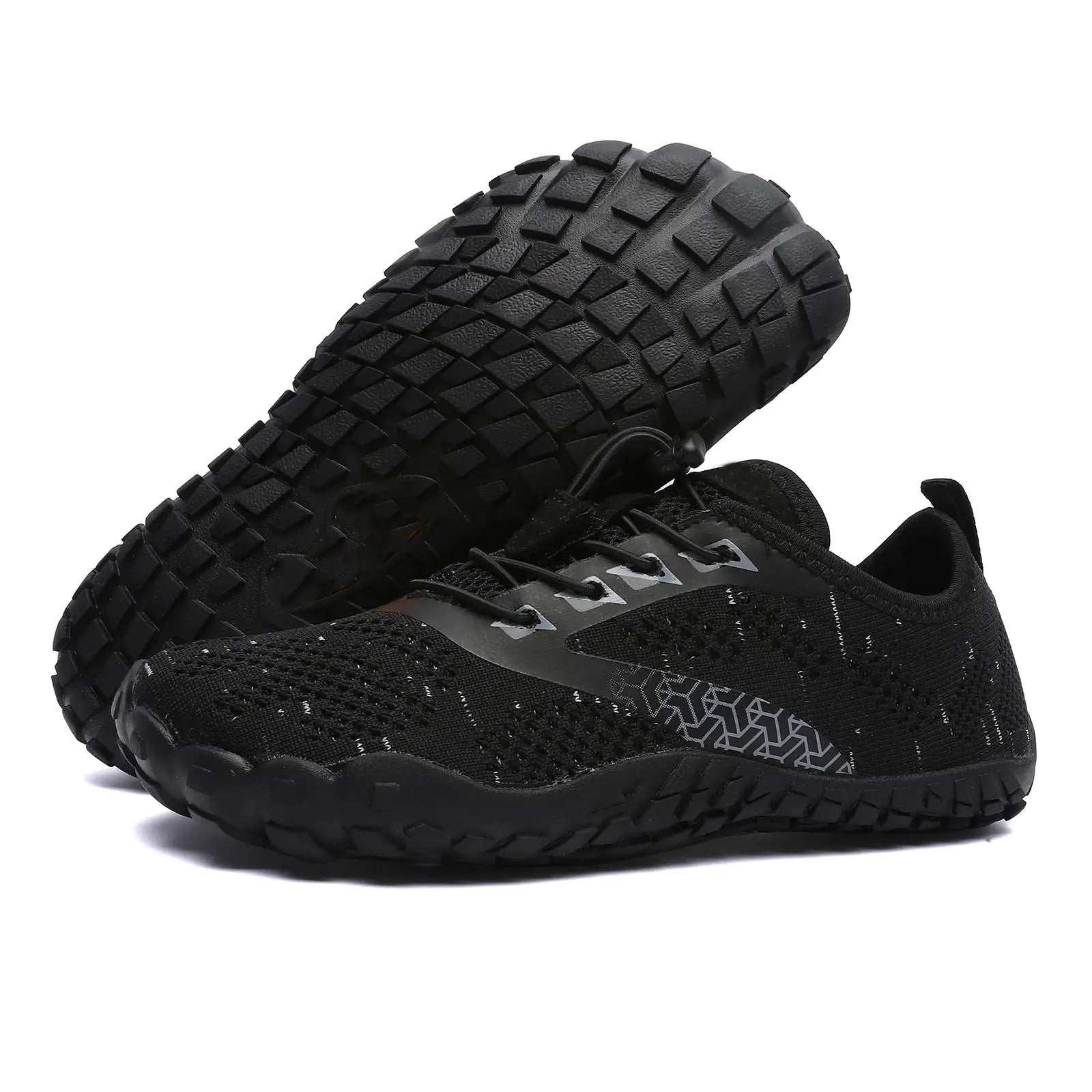 Simples Market men's trail running shoes pair with knit upper and rugged lug outsole