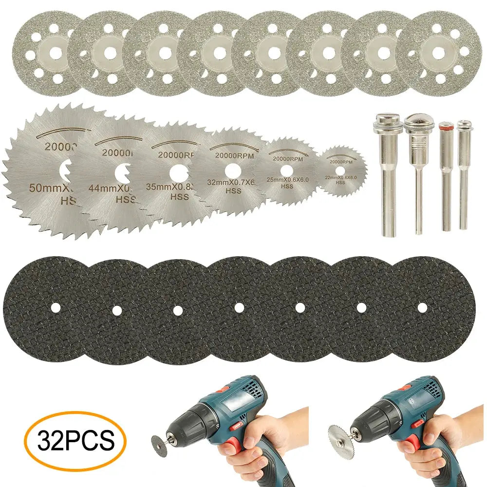 Six To Thirty Two Pcs Mini Circular Saw Blade Set For Dremel Rotary Tools With Sanding Grinding Wheels And Cutting Discs