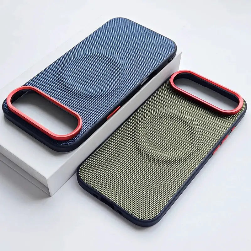 LuxCase Magnetic Soft TPU Frame Case For iPhone 17 Series Nylon Woven Leather Back Anti Fingerprint