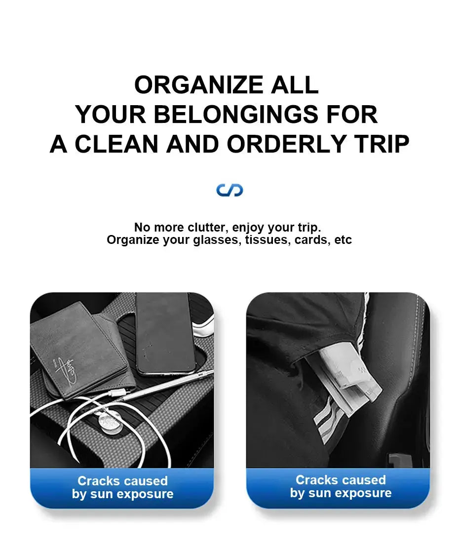 BLALION car sun visor organizer in black leather, multi-pocket sunglasses and card holder by Simples Market; two views