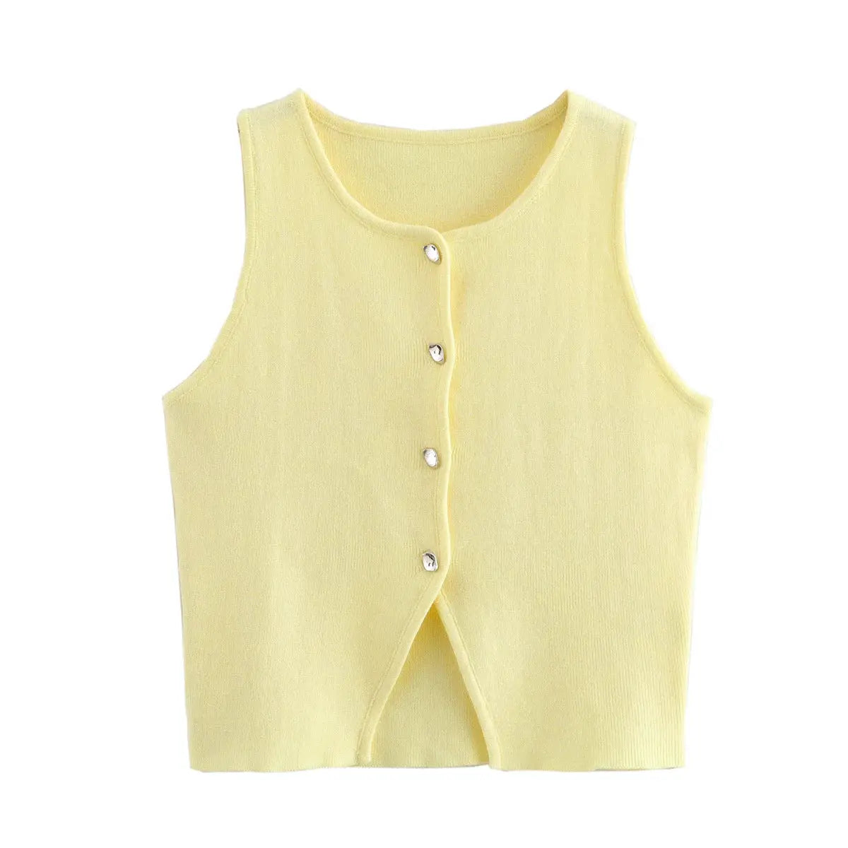 HXAO Womens Cropped Knit Vest Sleeveless Button Front O Neck Autumn Layering Essential Stylish Versatile Knitwear