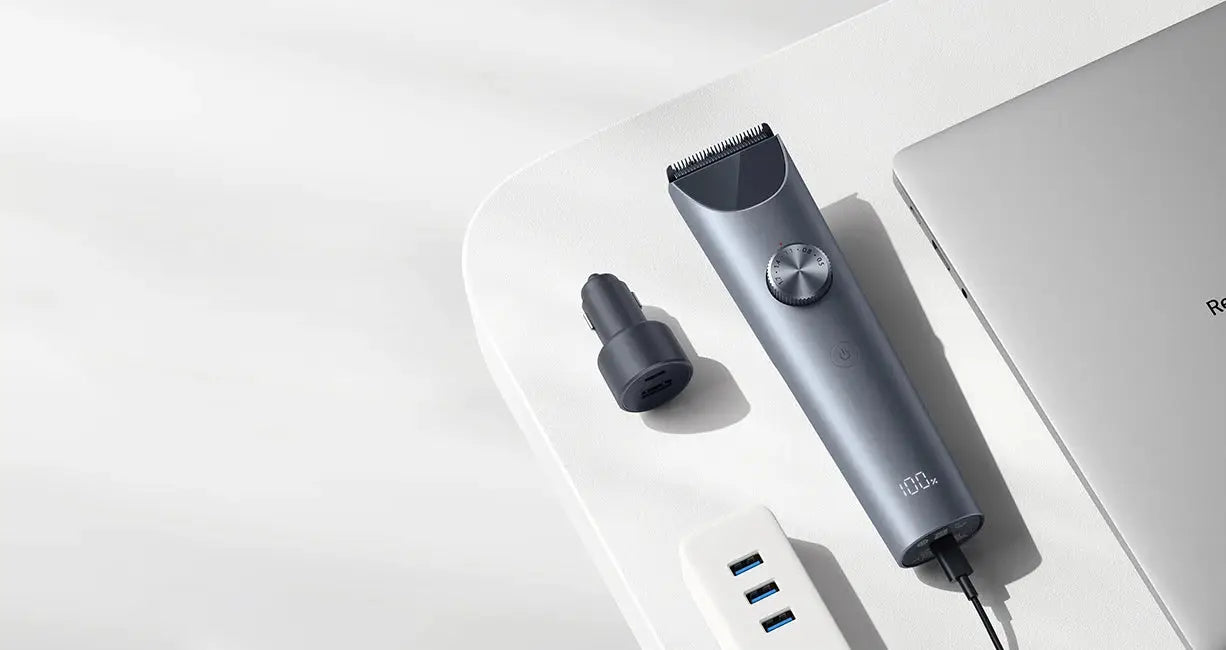 MIJIA Hair Clipper 2 cordless trimmer with titanium alloy blades in blue-gray finish; 3-piece set by Simples Market