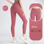 Women's UPF50+ yoga leggings in pink mauve, high-waist hips-lifting gym pants by Simples Market