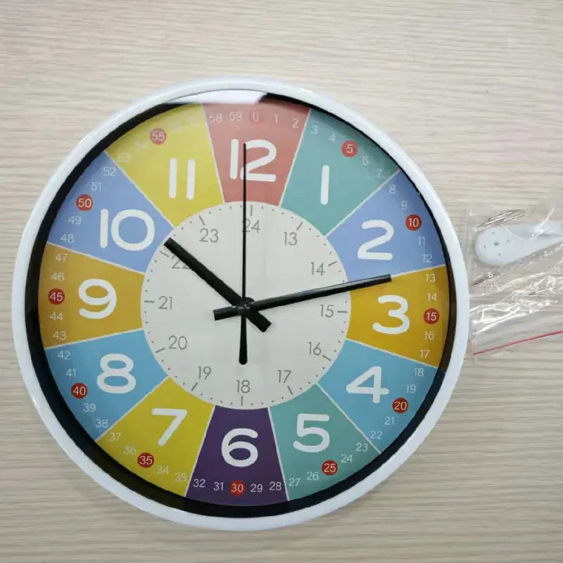 Silent teaching clock for kids, 8-inch Simples Market analog wall clock with a colorful segmented dial