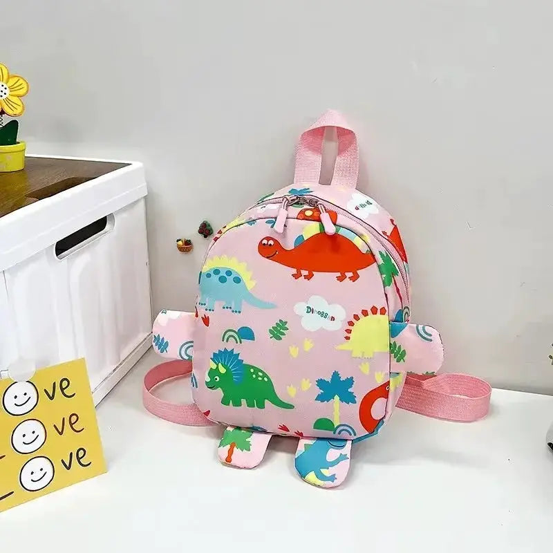 Cute cartoon dinosaur kids backpack with adjustable straps and colorful print