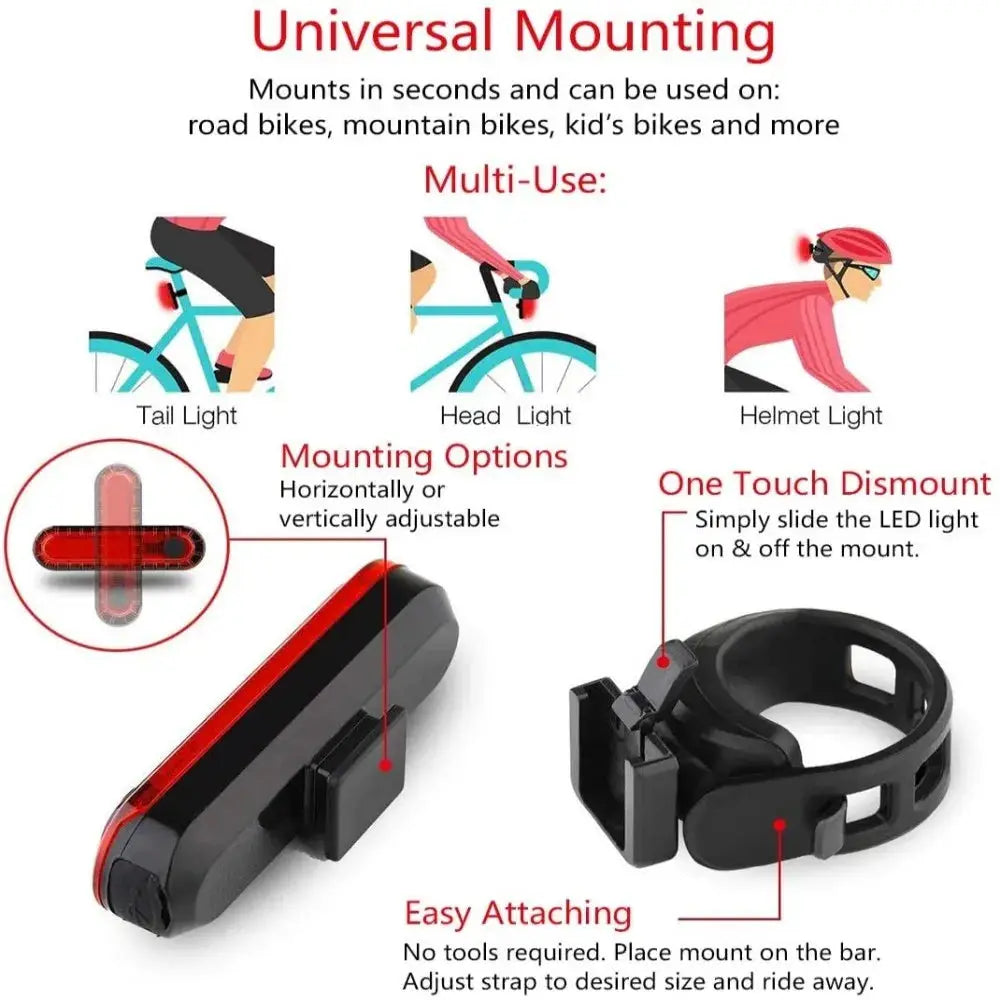 USB Rechargeable Rear Bike Tail Lights Ultra Bright for Cycling Safety Easy to Install