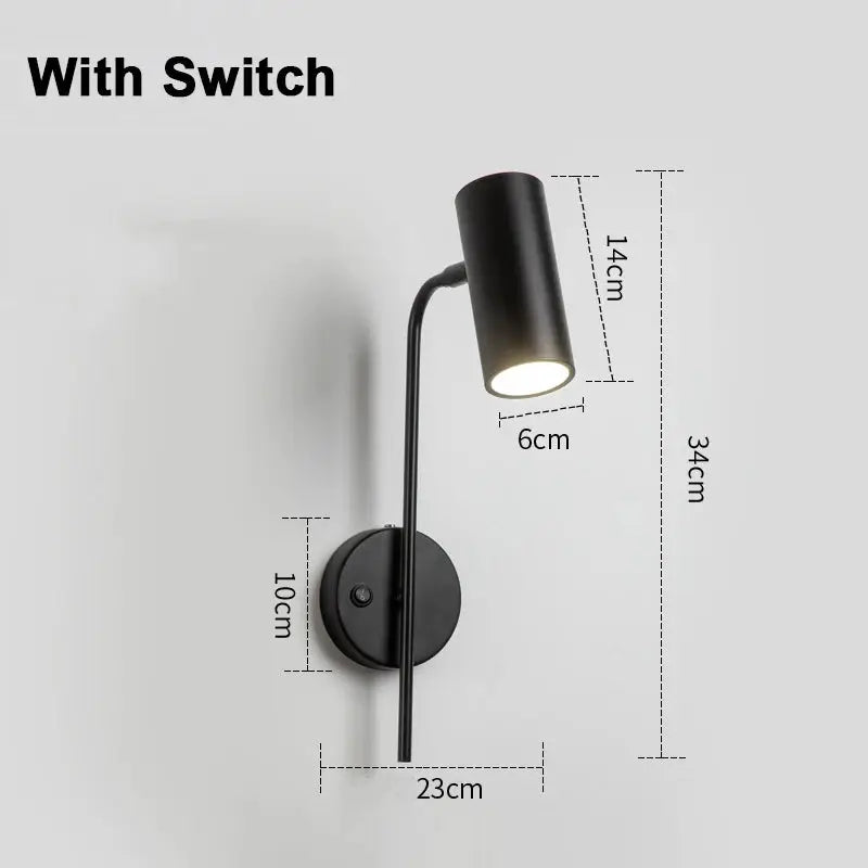 Rotatable wall lamp with black iron frame plastic shade and switch; hotel bedroom sconce