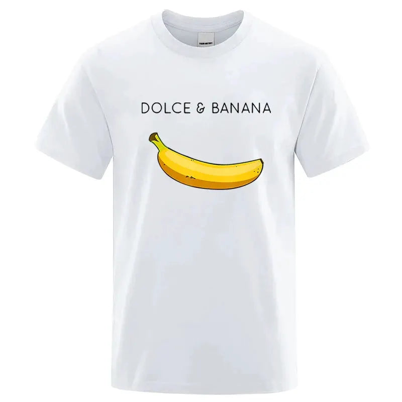 Summer Men's 100 Percent Cotton Banana Print T Shirt Loose O Neck Short Sleeve Casual Top Tee