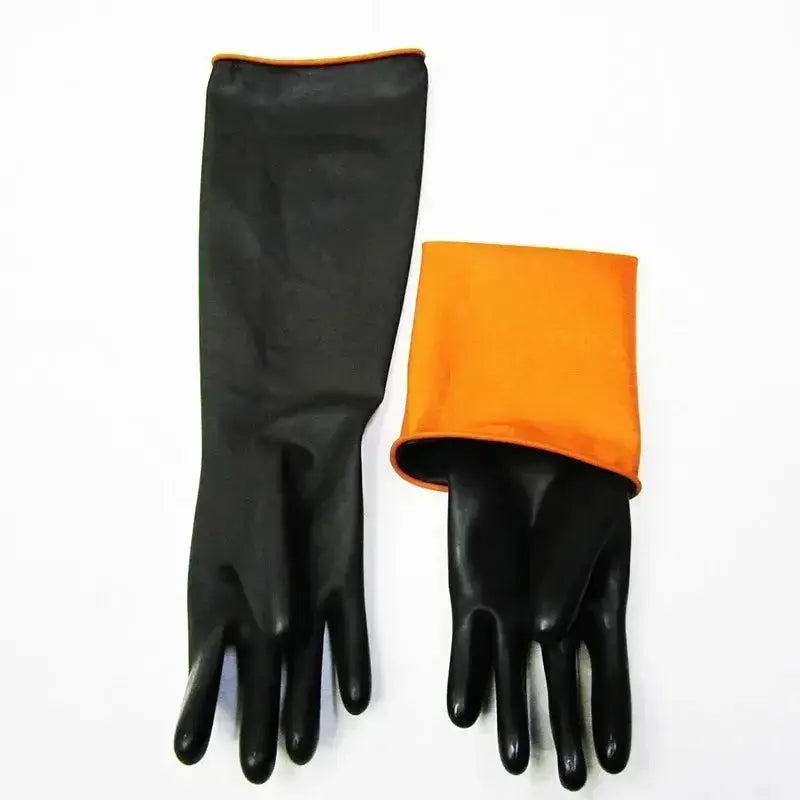 Simples Market heavy-duty rubber chemical-resistant gloves, black with orange cuffs, pair