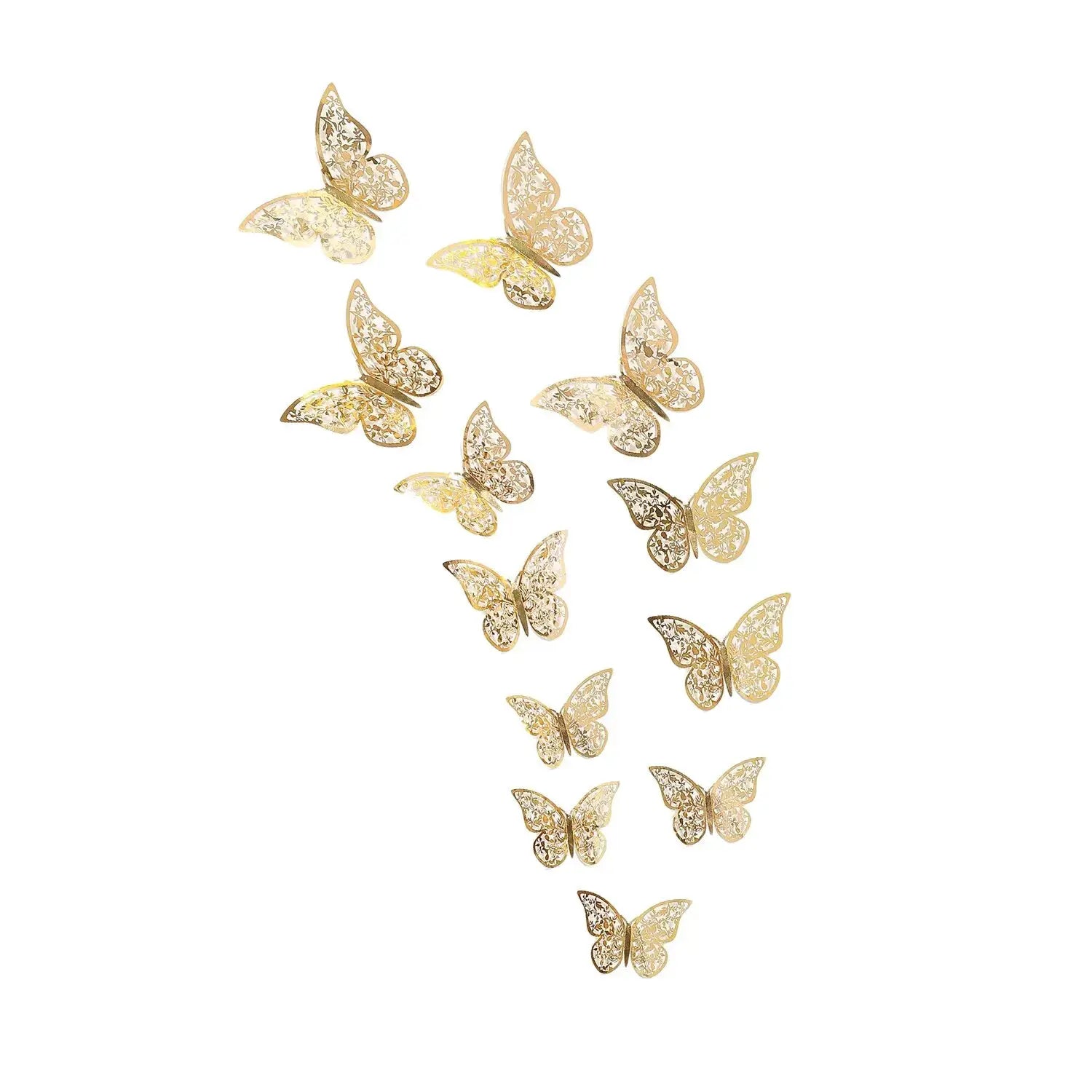 12-pack gold hollow 3D paper butterflies for wall decor and party decorations