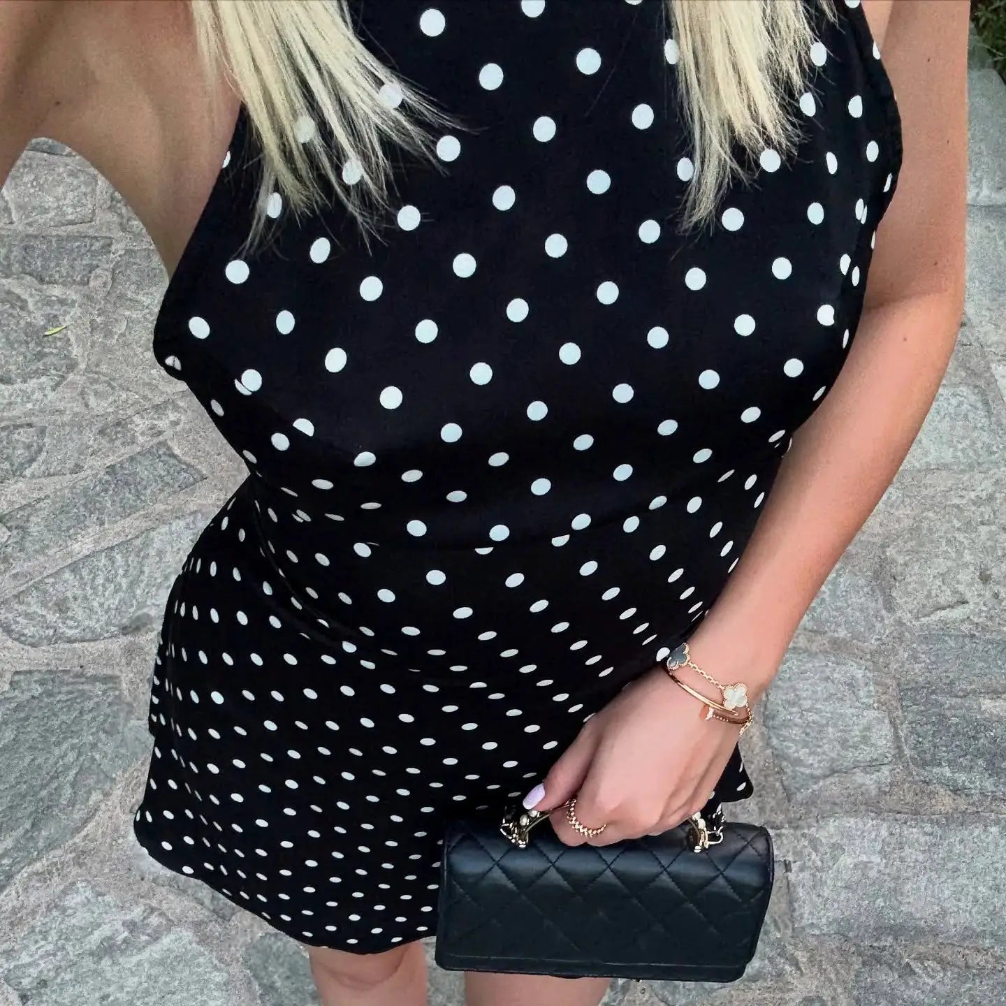 Suchcute Sexy Polka Dot Print Halter Dress For Women Party Backless