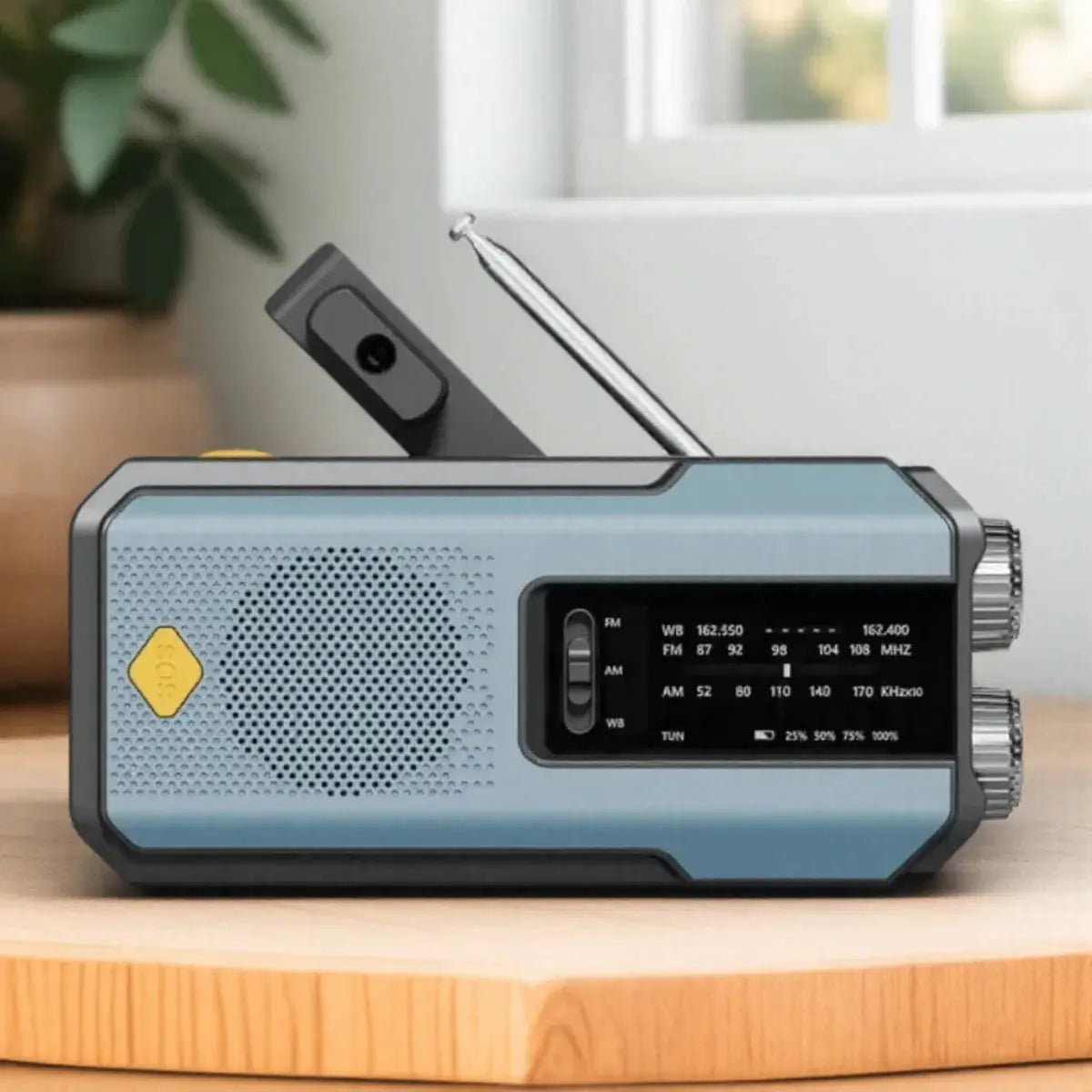 PulseGuard Solar Crank Emergency Radio With LED Flashlight NOAA Weather Updates 2000mAh Battery USB Charging
