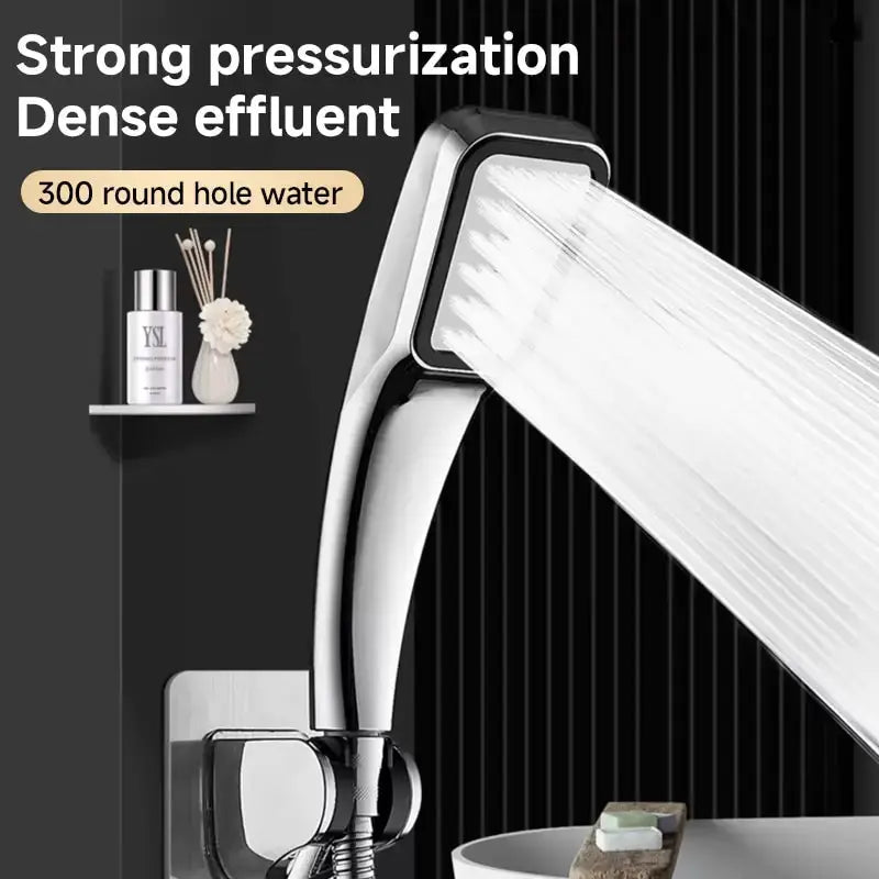 300-hole pressurized handheld square shower head with rainfall spray, chrome finish