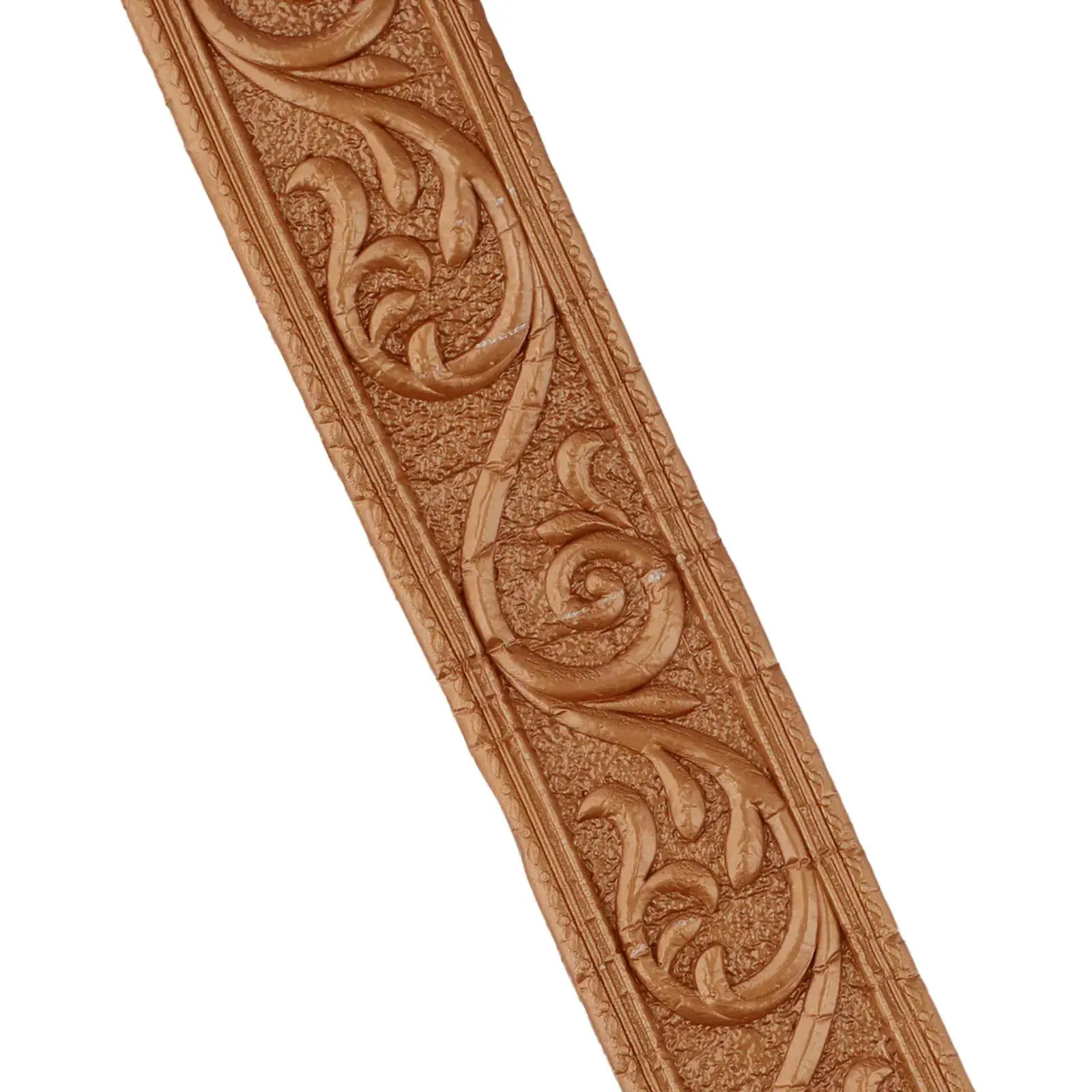 3D wall trim border by Simples Market in brown embossed scroll design; self-adhesive waterproof baseboard wallpaper
