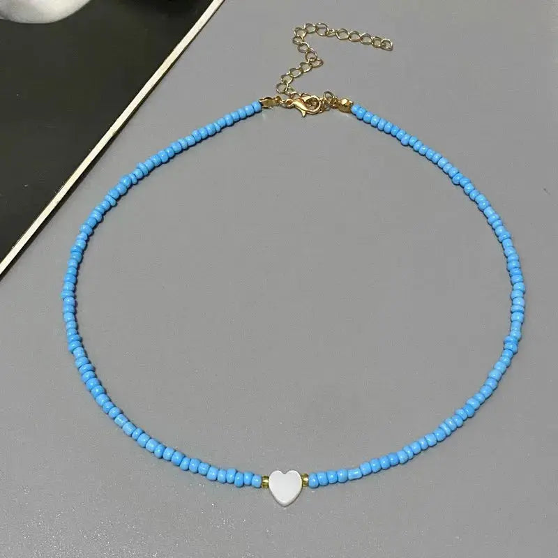 Colorful Seed Bead Choker Necklace For Girls Spring And Summer Love Heart Design Boho Jewelry Wholesale Dropshipping