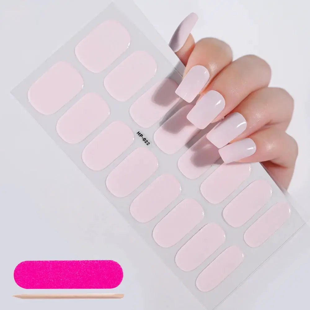 16Tips pink French-style full-cover nail stickers sheet for glossy UV gel nails