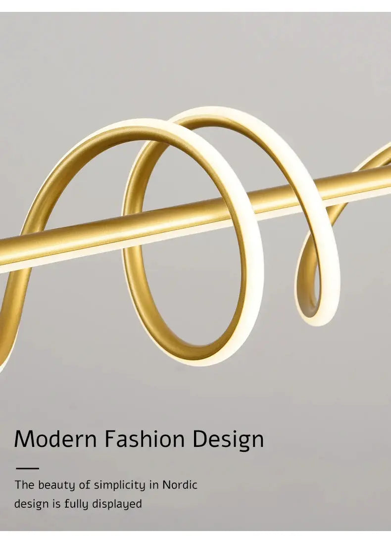 Modern LED pendant light with gold circular rings for dining room and kitchen decor