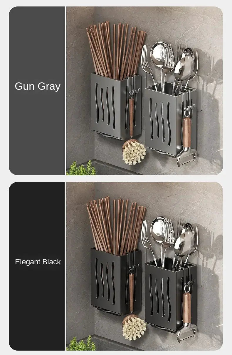 Chopsticks storage wall-mounted utensil rack in gun gray and elegant black (2 variants)