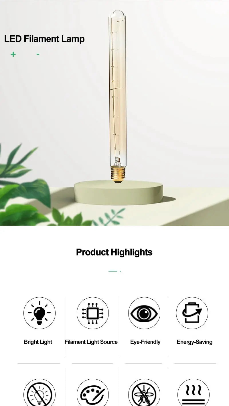 LED Filament Lamp vintage Edison bulb with E27 screw base, warm amber glow