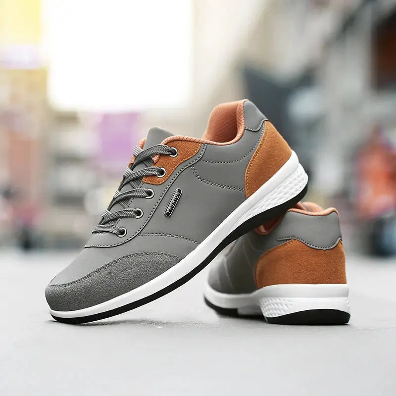 YRZL Men Waterproof Walking Sneakers Leather Non Slip Sports Shoes for Spring Autumn Outdoor Wear