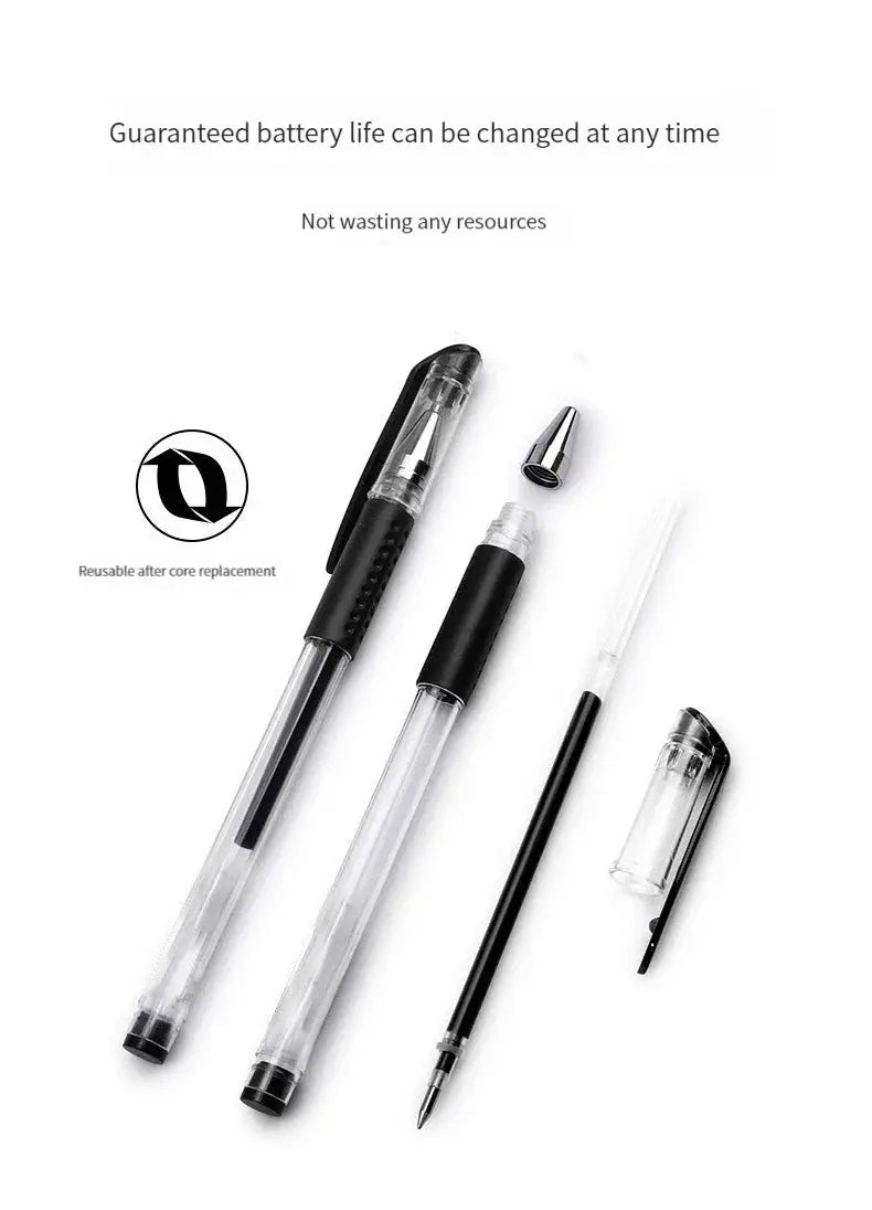 Simples Market gel pen set, 25/35 pcs, black blue red ink, 0.5mm; clear barrels with caps