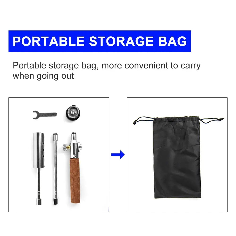 Widesea long-handle flamethrower camping torch by Simples Market with stainless steel parts and storage bag