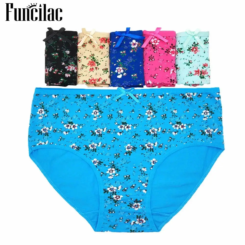 Women's floral cotton briefs set, 6-pack, mid-rise, assorted colors, Funclac