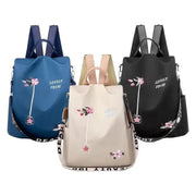 Waterproof Oxford women backpack set of three by Simples Market; blue, beige and black with embroidery, anti-theft