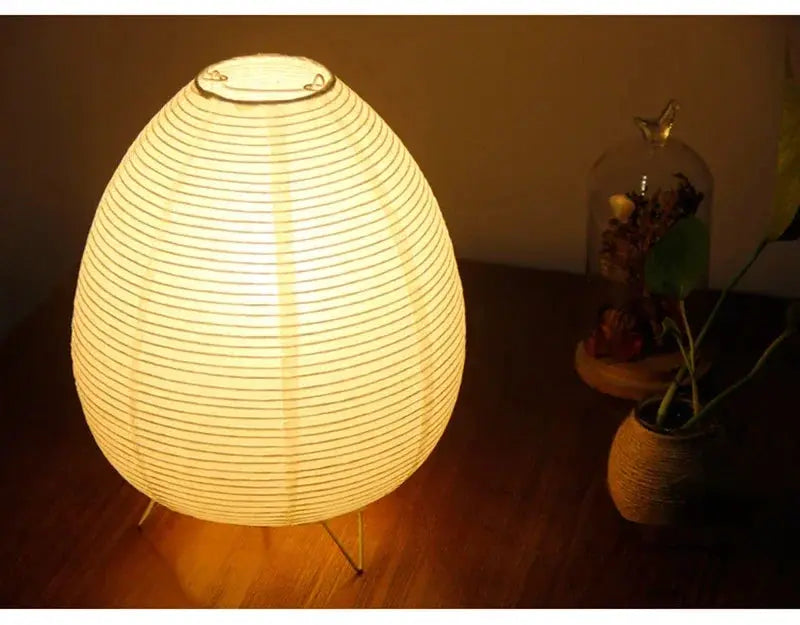 Japanese lantern LED table lamp with rice paper shade, warm glow by Simples Market