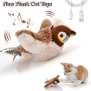 Hot Cat Interactive Catnip Bird Toy USB Rechargeable Touch Activated Squeaky Plush With Flapping Wings