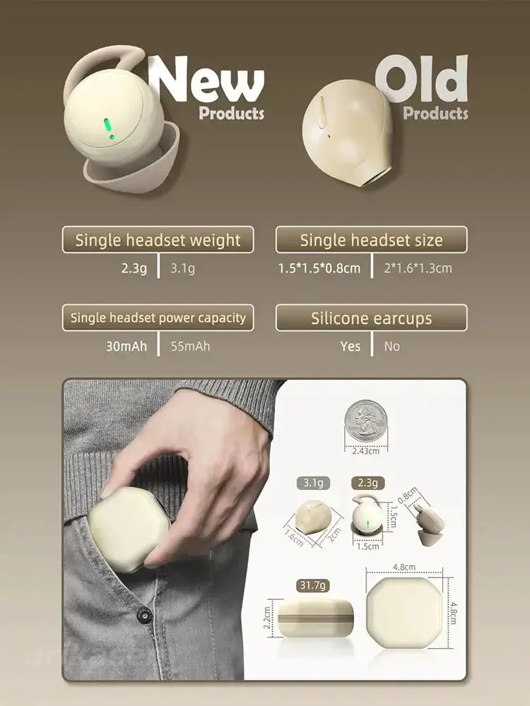Simples Market Bluetooth sleep earbuds; wireless earphones with beige silicone earcups for small ears.