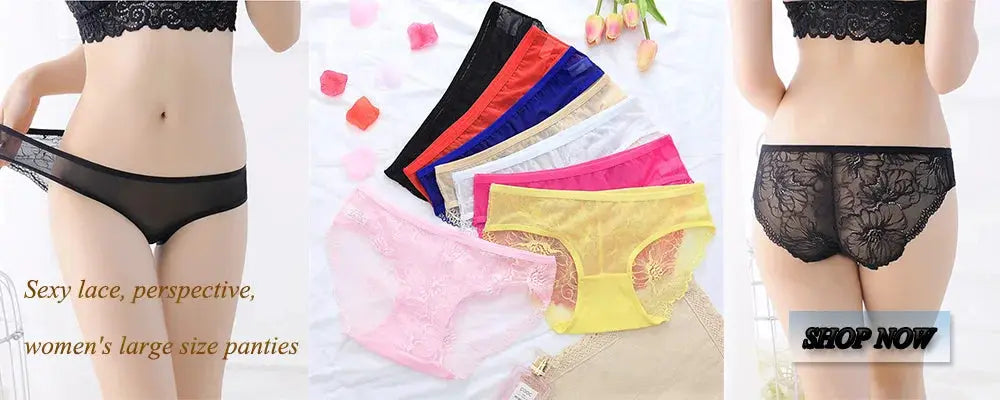 Simples Market lace bra and panties set; plus-size lingerie with black bra and 8 colorful lace panties.