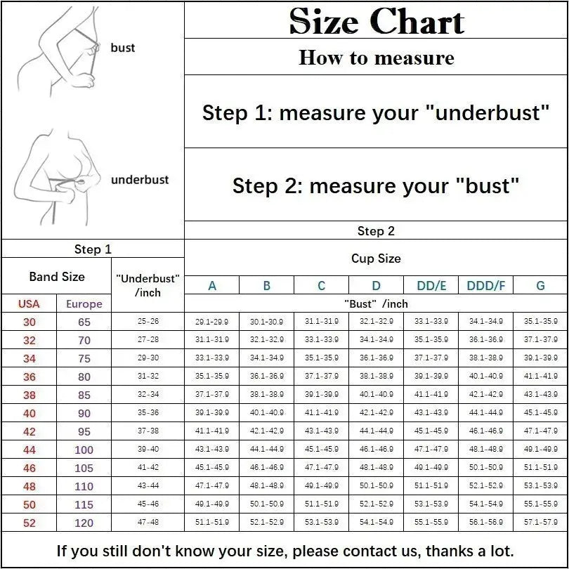 BEAUWEAR plus-size bra size chart by Simples Market with bust/underbust diagrams and cup sizes A-G.