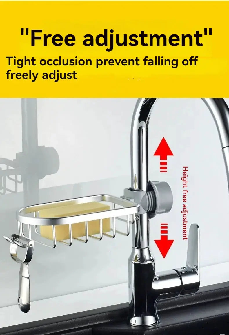 Shower rack, chrome aluminum with basket, punch-free faucet-mounted installation for bathroom