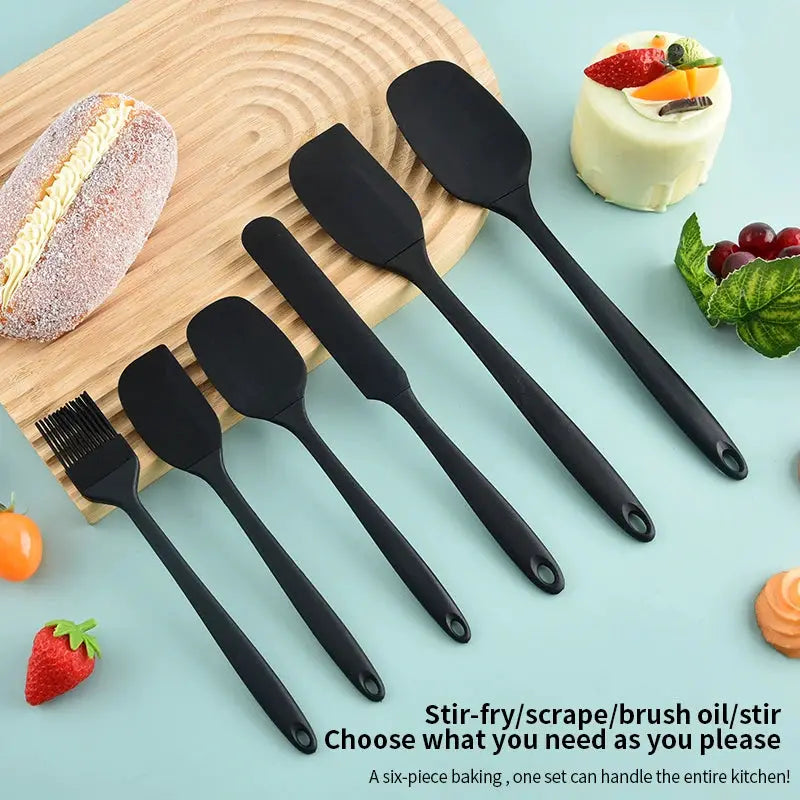 Cream Color Silicone Kitchenware Six Piece Set With Scraper Spatula And Oil Brush For Baking And Cooking