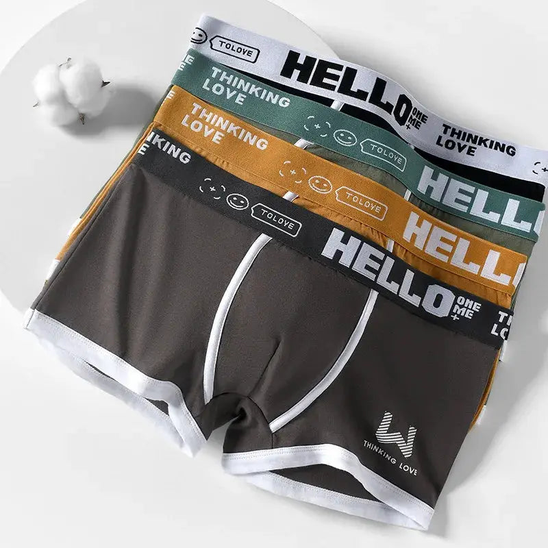 Men's Cotton Boxer Shorts Underwear Breathable Soft Fit With Letter Belt Design 3 Color Options Sizes L XL 2XL 3XL