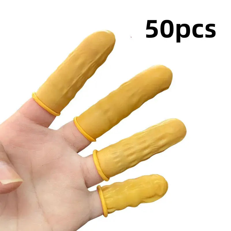 Simples Market disposable fingertip protectors; yellow latex finger cots on hand, 50pcs