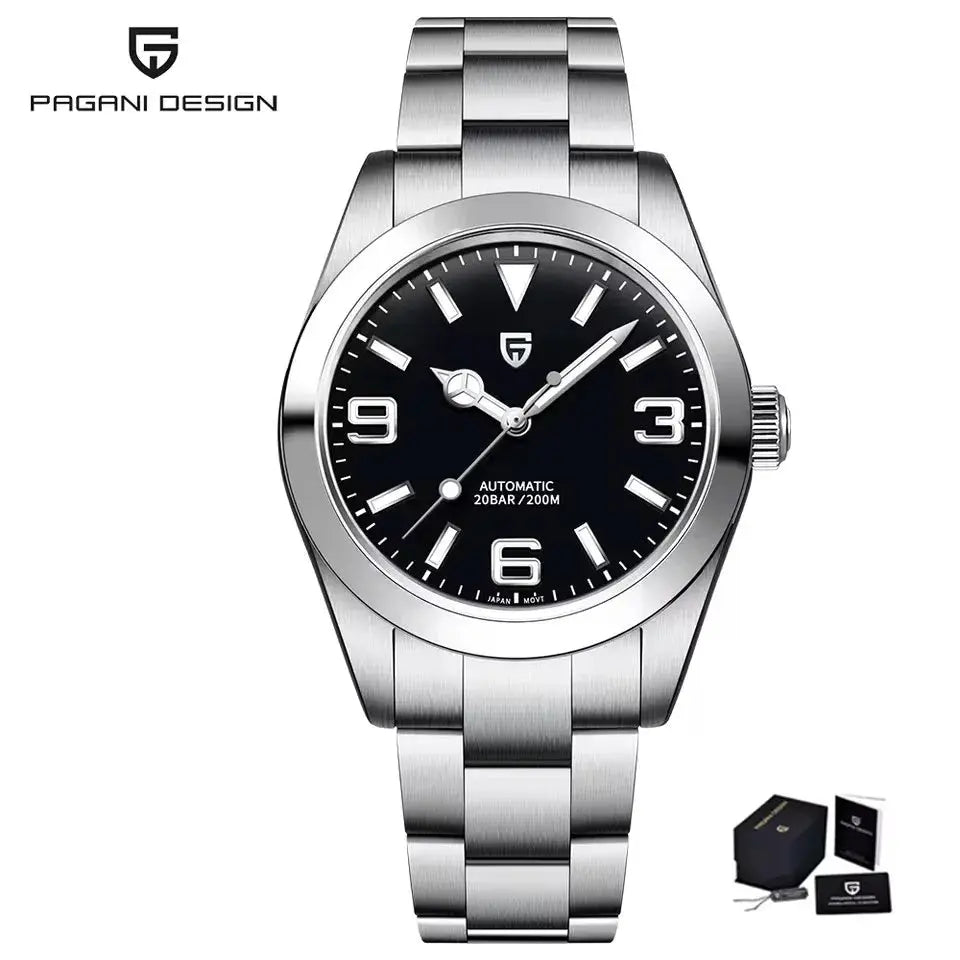 PAGANI DESIGN V3 automatic men’s watch with black dial and stainless steel bracelet, Japan movement
