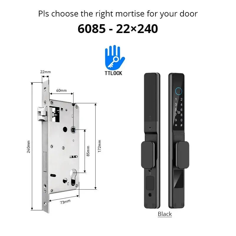 2-piece waterproof sliding door smart lock set TTLock by Simples Market; metal latch and black keypad lock