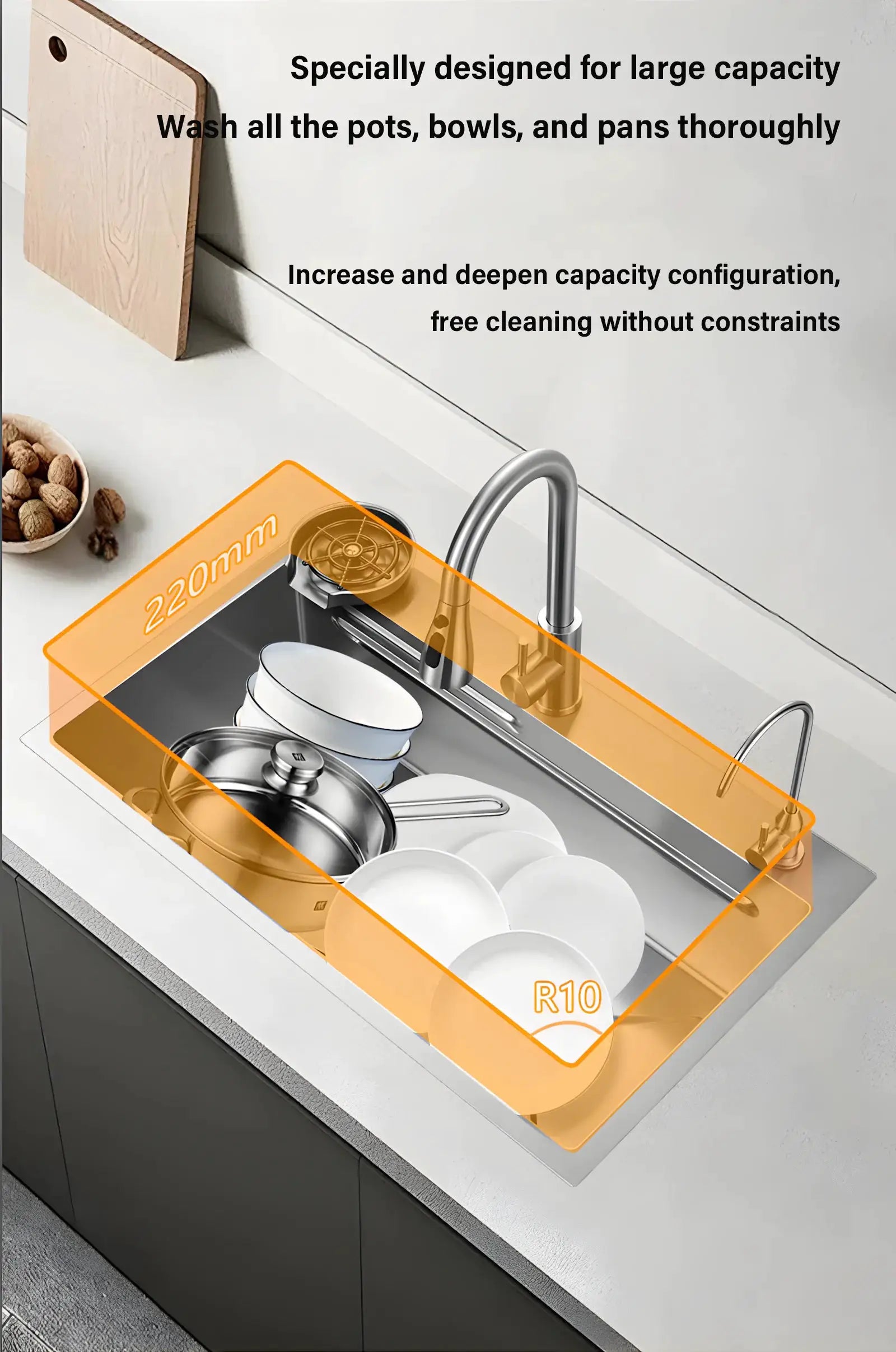 Kitchen sink by Simples Market: 304 stainless steel, silver embossed, large single-slot wash basin