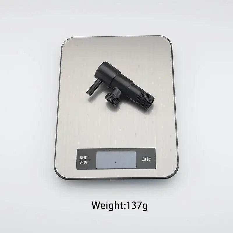 ULA single cold water valve for bidet faucet, black stainless steel angle valve, Simples Market, on digital scale