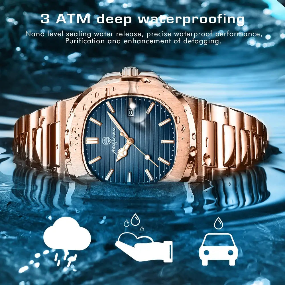 2026 Mens Fashion Watch Stainless Steel Waterproof Luminous Dial Quartz Movement With Date And Week