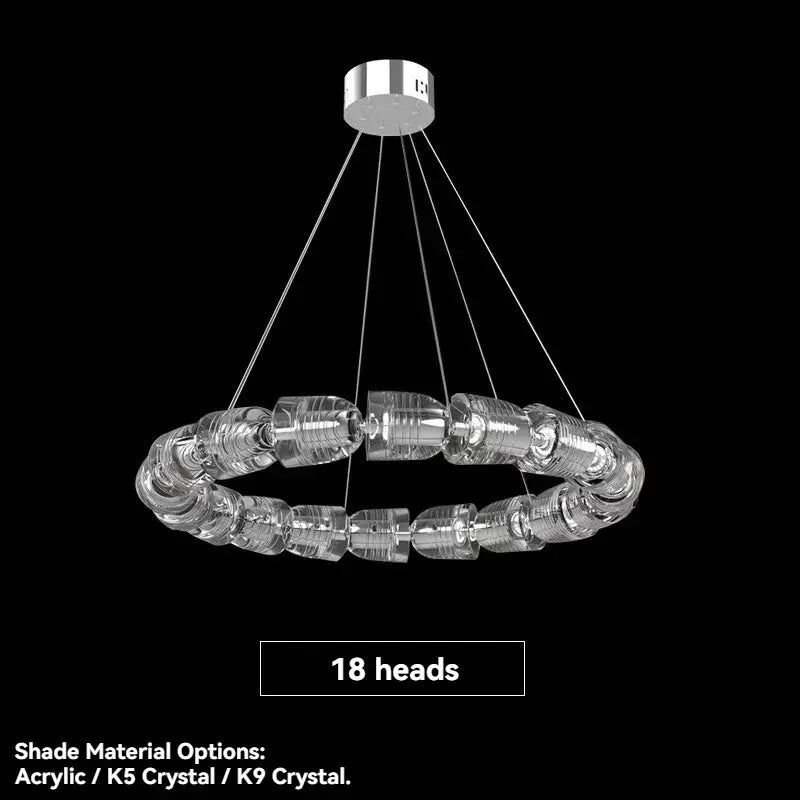Simples Market chandelier ceiling light with 18-head ring of clear acrylic beads, adjustable suspension